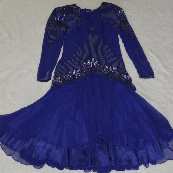 Vintage Para Purple Beaded and Sequin Midi Dress with a Sheer Layered size 6 - Picture 3 of 7